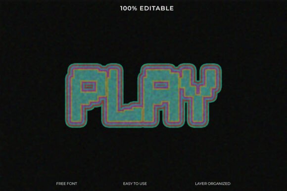 Pixelated Play Button Text Effect with Retro Neon Flair
